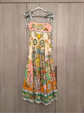 Alemais Multicolor Paisley Tie-Shoulder Maxi Dress in Pink & Green